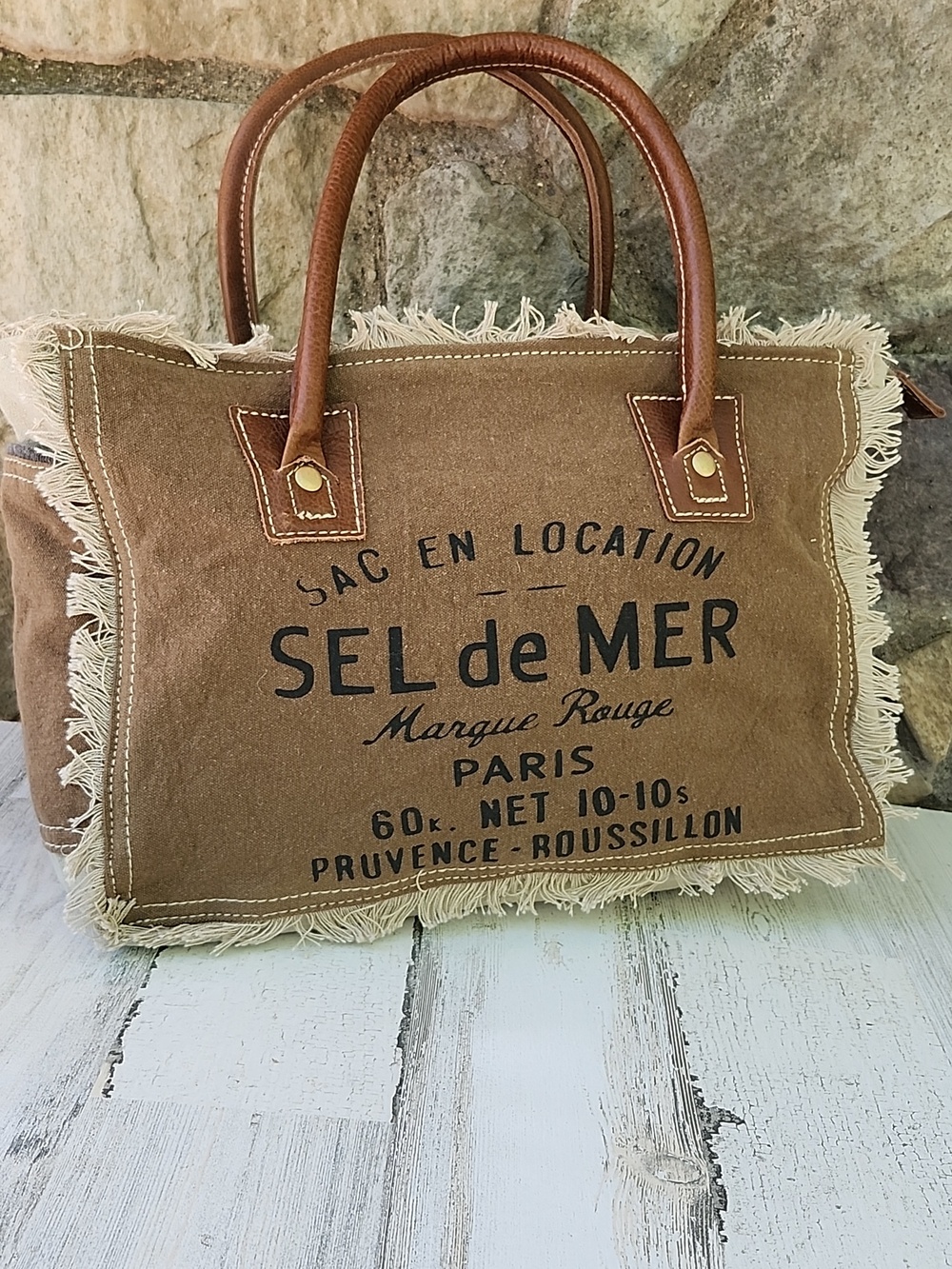 Brown Canvas Tote Bag with Leather Handles